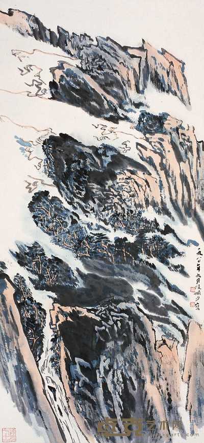 陆俨少 1980年作 云山图 立轴 95×44cm